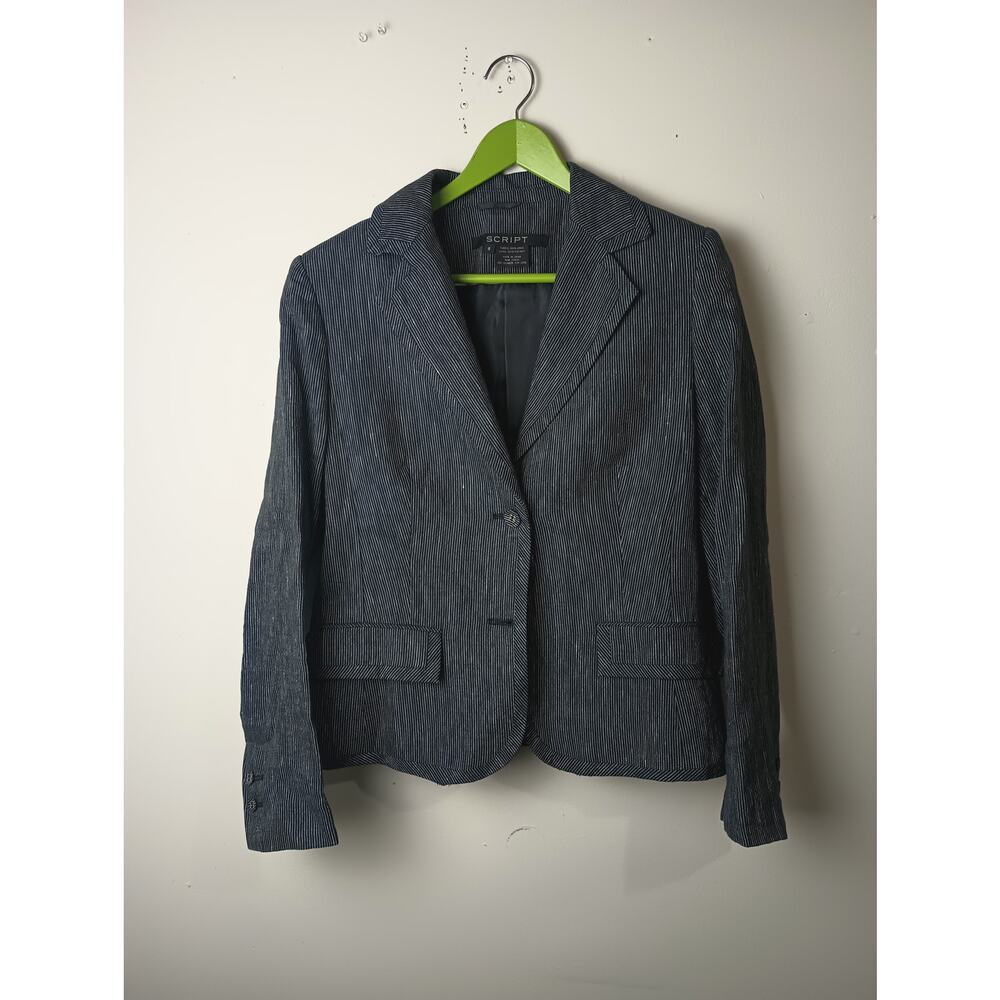Script Women's 100% Linen Blazer Size 8 Stripped Sports Career Office Preppy